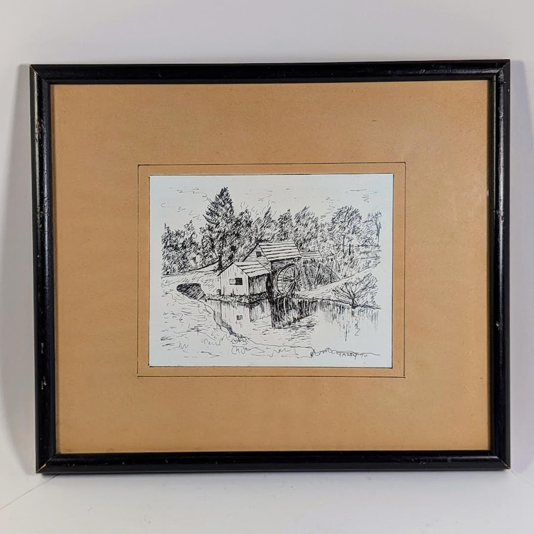 1970 Pen & Ink Watermill Landscape Drawing Framed 11x9, Signed Tassy - Etsy