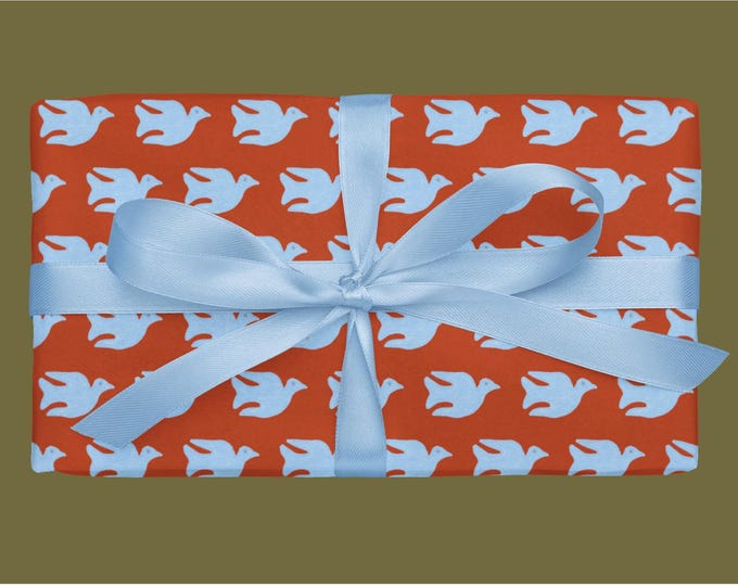 Hand-Sketched Bird Wrapping Paper: Distinction Red, Eco-Friendly Gift Wrap