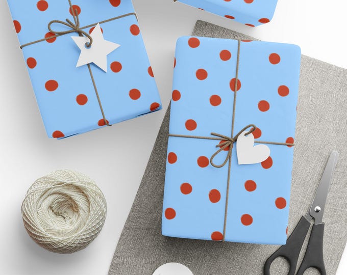 Blue and Red Polka Dot Gift Wrapping Paper
