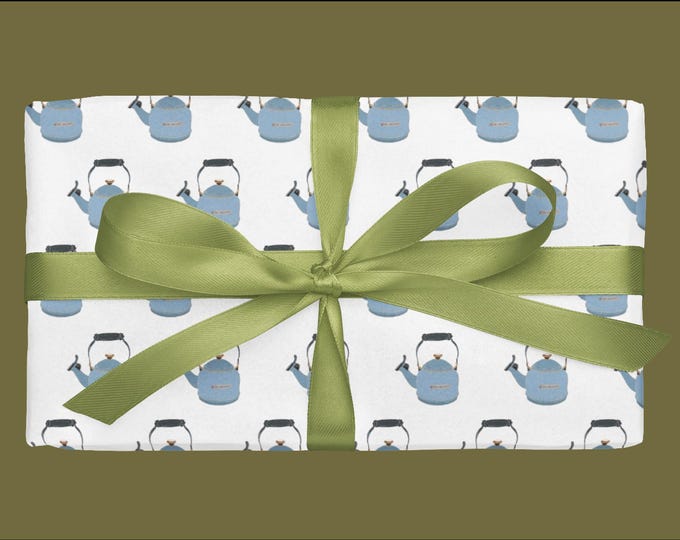 Blue Kettle Hand Drawn Art Gift Wrap Paper,  Wrapping for Birthdays, Holidays, Celebrations, and Special Occasions