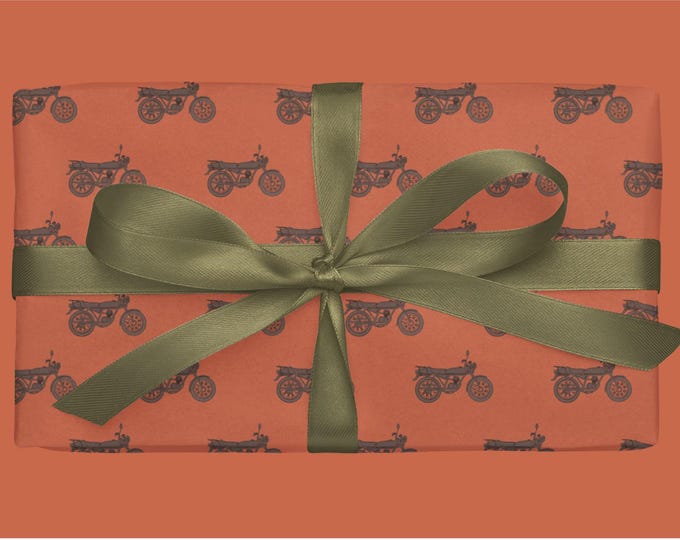 Vintage Red Motorcycle Art Gift Wrap Paper: Eco-Friendly