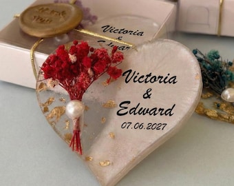 Imán para regalos de despedida de soltera, regalos de boda en el jardín, recuerdo personalizado para una fiesta de té, corazón de epoxi personalizado, floral