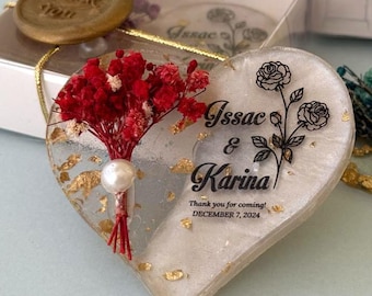 Imán para regalos de despedida de soltera, regalos de boda en el jardín, recuerdo personalizado para una fiesta de té, arte botánico con rosas, corazón de epoxi personalizado, diseño floral.