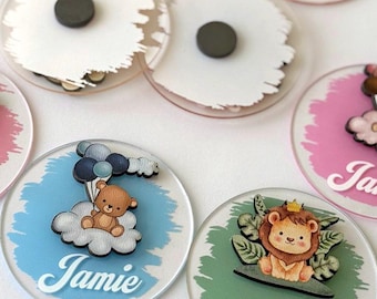 Recuerdos para baby shower, imán de león personalizado, regalo con temática de jungla, recuerdo 3D de madera acrílica, regalo de cumpleaños de Wild One, nombre personalizado