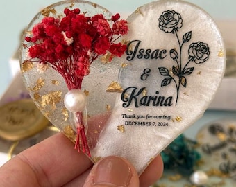 Imán para recuerdos de quinceañera, recuerdo de Mis Quince Años, regalo con temática de rosa roja, obsequio para invitados de Sweet 16, corazón dorado personalizado, cumpleaños