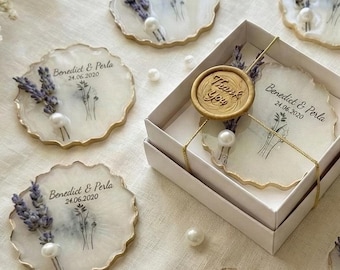 Imán rústico para recuerdos de boda, regalo de lavanda personalizado, recuerdo para invitados, temática de granero, resina epoxi personalizada, flor real