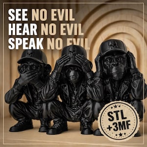 3D Druck Datei modern decor See No Evil Monkey Set | STL, 3MF Dateien | Unique Art