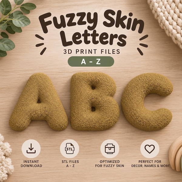 3D Print File Letters Bubble Fuzzy Skin Teddy 3D Print STL 3MF | Alphabet Nursery Decor | Personalized Gift for Children
