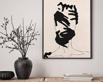 Hände verdecken Gesicht abstrakte Kunst zum Ausdrucken