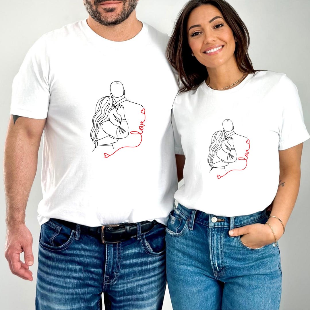 Minimalist Couple Line Art Tsirt, Custom Look Love Desing Matching ...