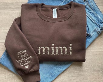 Custom Embroidered Grandma Sweatshirt Personalized Name Crewneck for Mimi, Gigi, Nana, Mama Neutral Floral Gift for Women Grandma Sweater