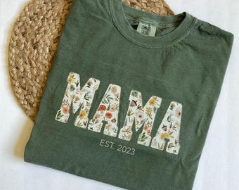 Custom Embroidered Mama Shirt Floral Mama Shirt Personalized Shirt for Mom Mama Shirt Floral Name T-Shirt for Mama Gift for New Mom
