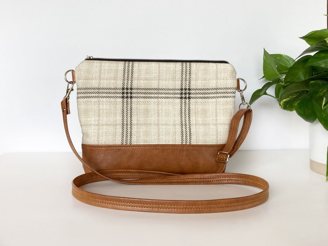 Vegan Leather Canvas Crossbody Bag, Small Crossbody Purse, Canvas