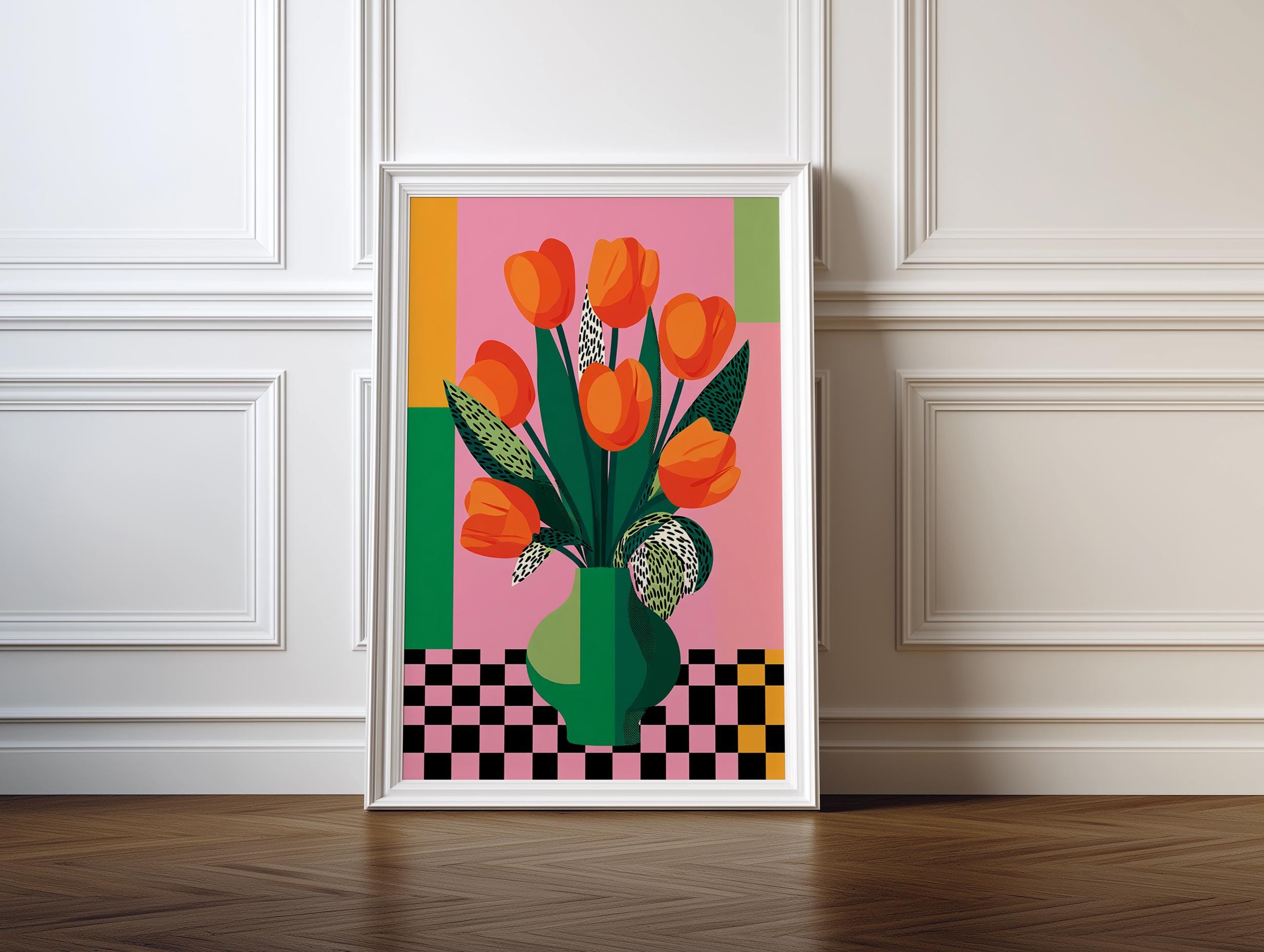 Colorful Tulip Vase Art Print, Modern Floral Illustration Poster ...