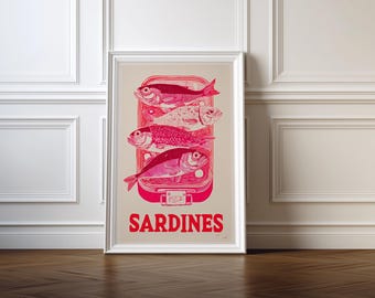 Retro Sardines Pop Art Print, Vintage Kitchen Decor (Digital Download)