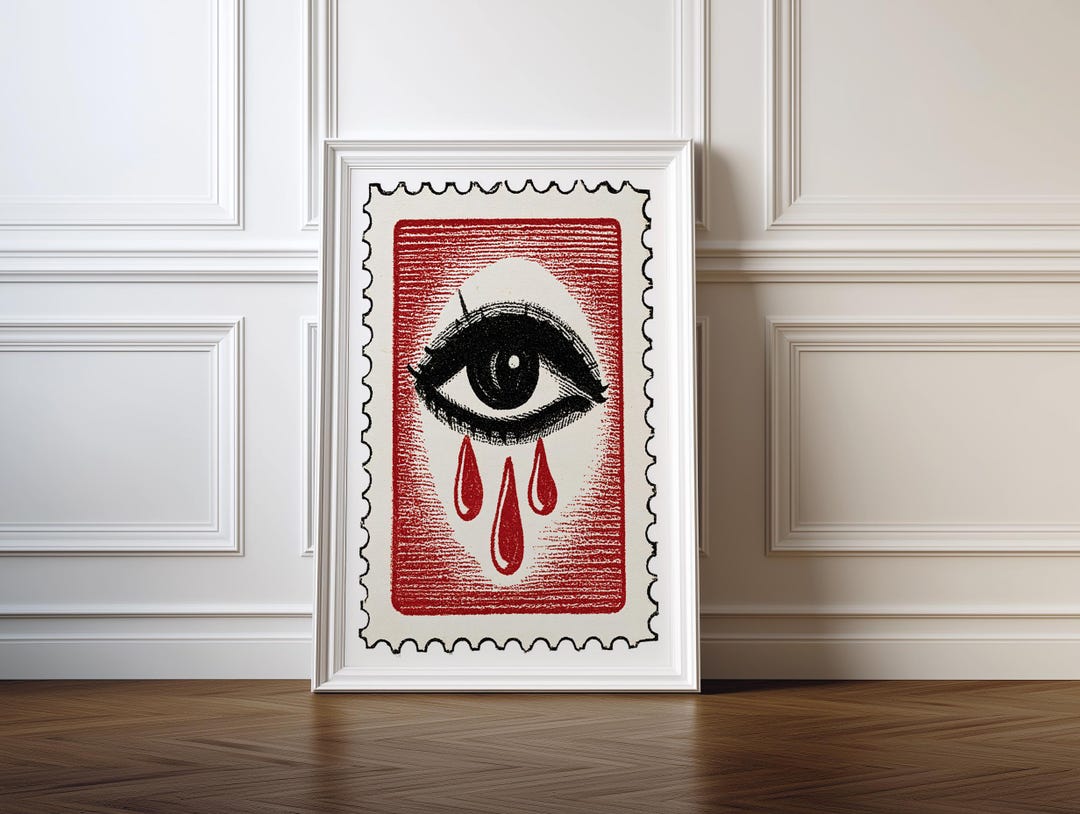 Surreal Crying Eye Stamp Art, Vintage Pop Art Print, Emotional Retro ...