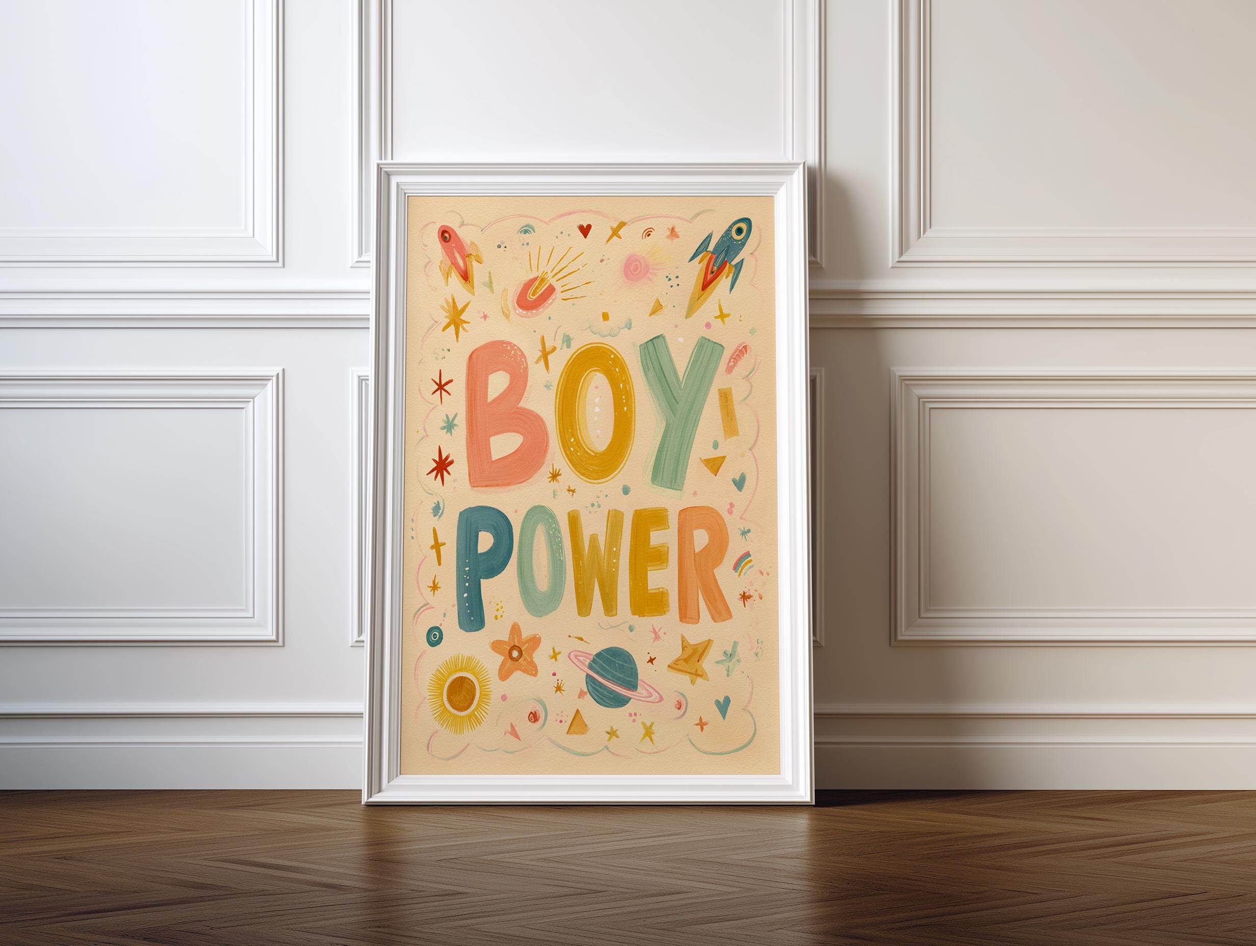 Boy Power Typography Art Print, Playful Kids Room Decor (digital ...