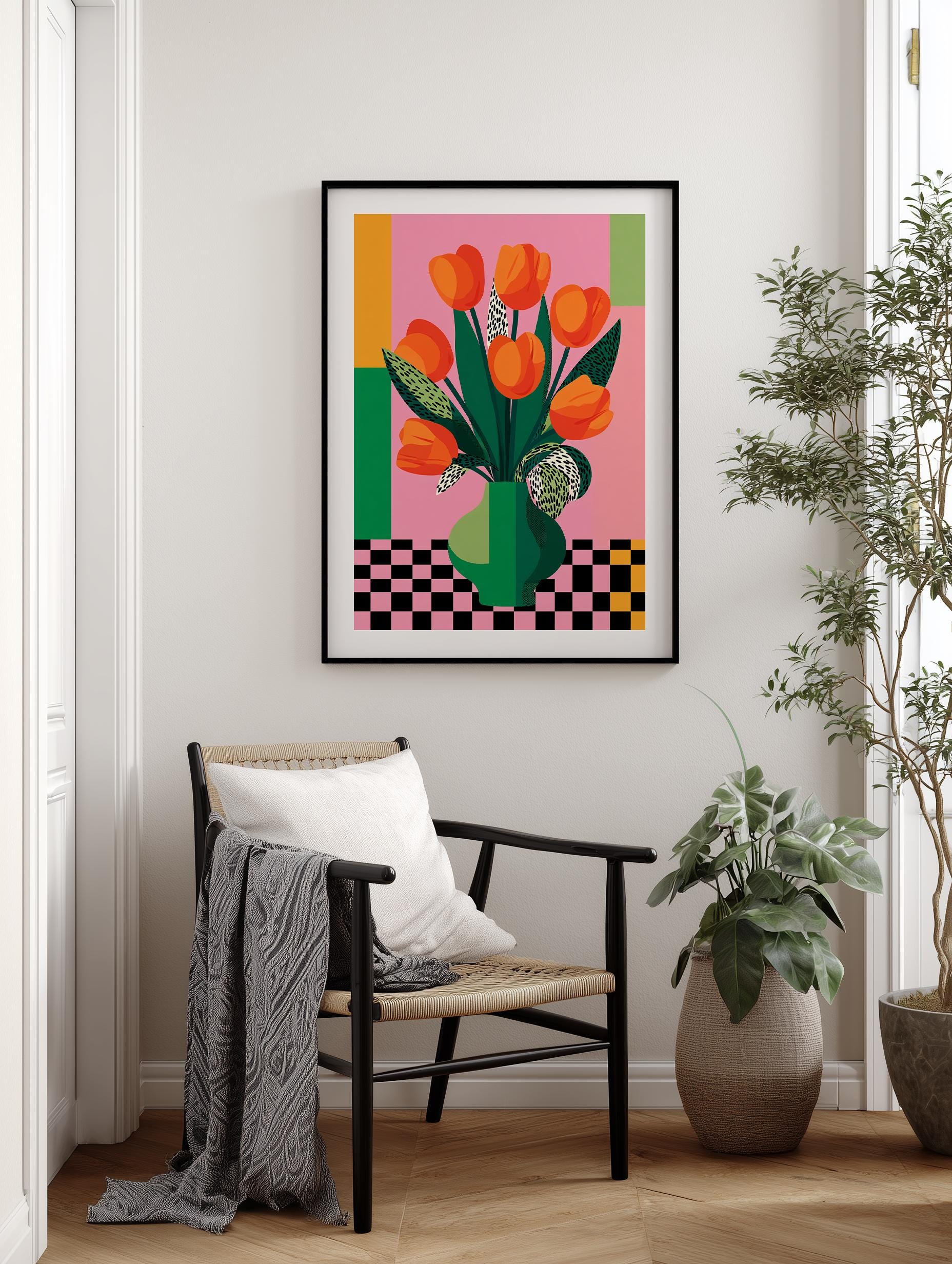 Colorful Tulip Vase Art Print, Modern Floral Illustration Poster ...