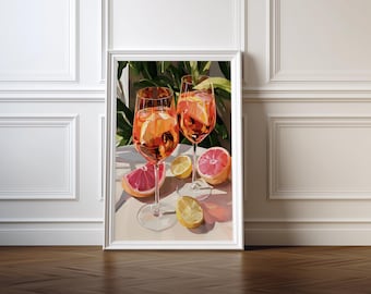 Citrus Cocktail Wand Kunst, Sommer Drink Illustration, Grapefruit Zitrone Dekor Druck (Digitaler Download)