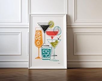 Colorful Cocktail Art Print: Modern Bar Decor (Digital Download)