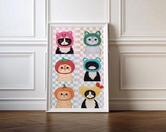Whimsical Kitten Art Print, Nursery Decor (Digital Download)