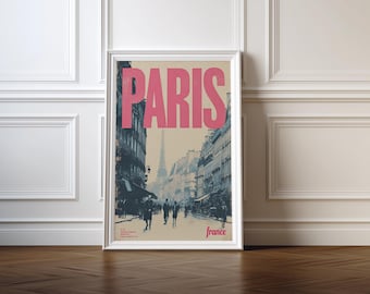 Vintage Paris Poster, Vintage Eiffel Tower Print, Retro France Wall Art (Digital Download)