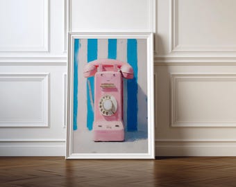 Lámina artística de teléfono rosa retro: decoración vintage para el hogar (descarga digital)
