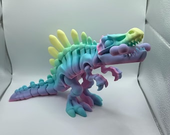 Rainbow Pastel Articulated Dino – 3D Printed Flexi Dinosaur Toy • Multicolor Fidget Desk Buddy • Unique Dino Gift for Kids & Adults