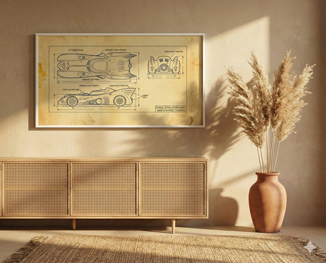 Batmobile Technical Drawing Wall Art Printable, Retro Car Blueprint ...