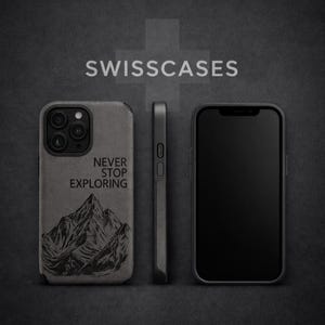 Custodia per iPhone Never Stop Exploring - Design montagna, custodia antiurto premium per telefono - Regalo d'avventura di SwissCases