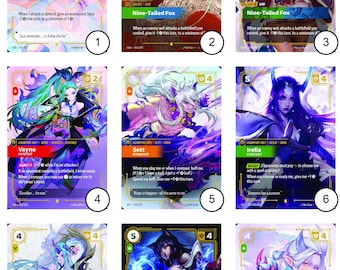 Diseños de cartas personalizados / League of Legends / Vinilo holográfico / Arte personalizado / Pegatinas de juegos de cartas coleccionables /