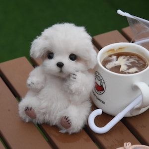 Joybly Vanilla Bichon Fris, Stuffed Animal, Dog Plushie with Movable Joints