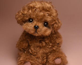 Handgefertigter Plüschpudel: Realistischer Kuscheltier Begleiter, mit beweglichen Gelenken