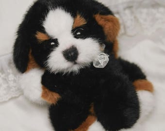 IKEA Hoppig Bernese Mountain Plush Puppy Dog 14” Brown Black White