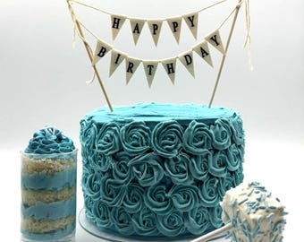Blue Happy Birthday Cake & Dessert Set