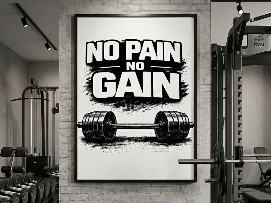 Dumbbell Gym Poster | Digital Download | No Pain No Gain Wall Art | Gym ...