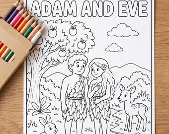 Adam and Eve Coloring Page | Bible Story Printable Sheet for Kids | Sunday School Colouring Activity | A4 & US Letter