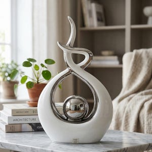 Interlocking Ceramic Lovers Sculpture – Modern Abstract Living Room Decor, Anniversary Gift