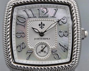 Judith Ripka Bracelet en silicone blanc de montre avec lunette en corde, cadran en nacre, petite seconde