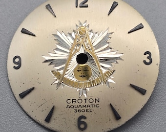 Croton maçonnique 26,45 mm cadran de montre vintage Aquamatic pour homme argent neuf ancien stock
