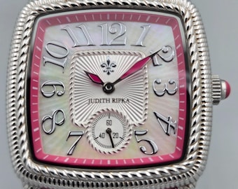 Judith Ripka Watch Raspberry Pink Strap MOP Dial Small Seconds Steel