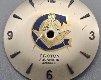Croton maçonnique 26,45 mm cadran de montre vintage Aquamatic pour homme bleu neuf ancien stock