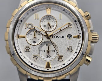 Montre chronographe Fossil Dean FS4788 Bracelet en cuir bleu Cadran texturé argenté
