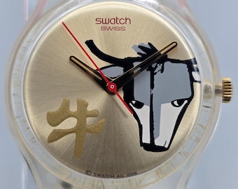 Swatch Bull's On Parade GE222 2009 Year of the Ox Sunburst-wijzerplaat Zwitsers zeldzaam
