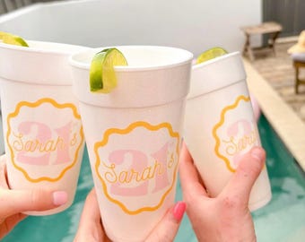 CUSTOMIZABLE Styrofoam Scallop Birthday Cups | 16, 18, 21, 30, 50!!