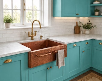 Hammered Copper Apron Front Farmhouse Sink – Moroccan Hand-Engraved Kitchen Sink