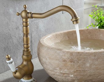 Antique Brass Kitchen & Bathroom Faucet with Rotating Spout