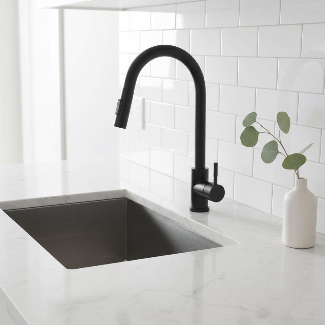 Matte Black Gooseneck Faucet | Pull D...
