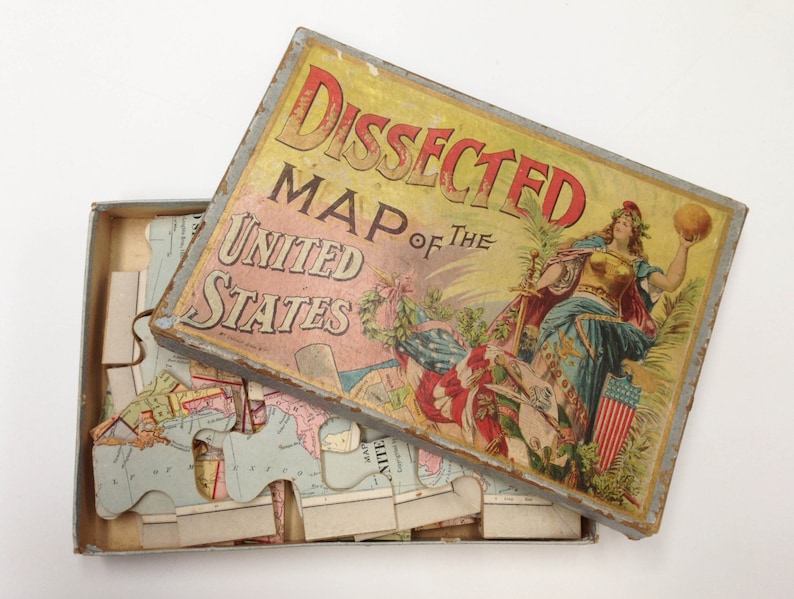 Antique Wooden Jigsaw Puzzle United States Map 1887 ...