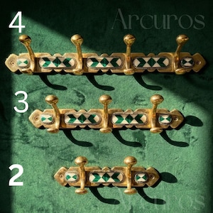 Brass Coat Hooks Rack: Vintage Moroccan white & Color Resin Inlay